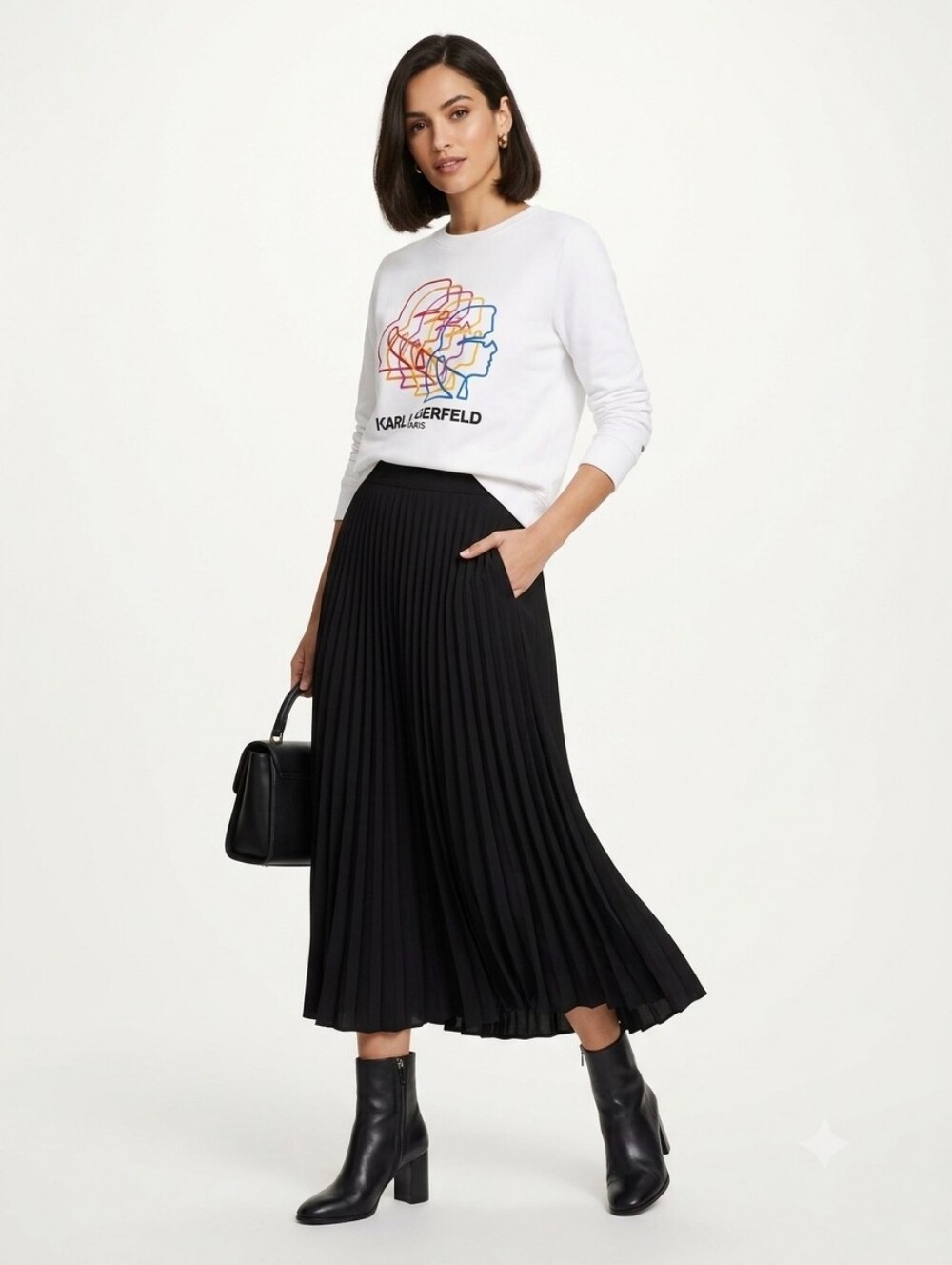 Karl Lagerfeld ✨️ Women's White Crewneck with Multicolor Outline Graphic Size XS